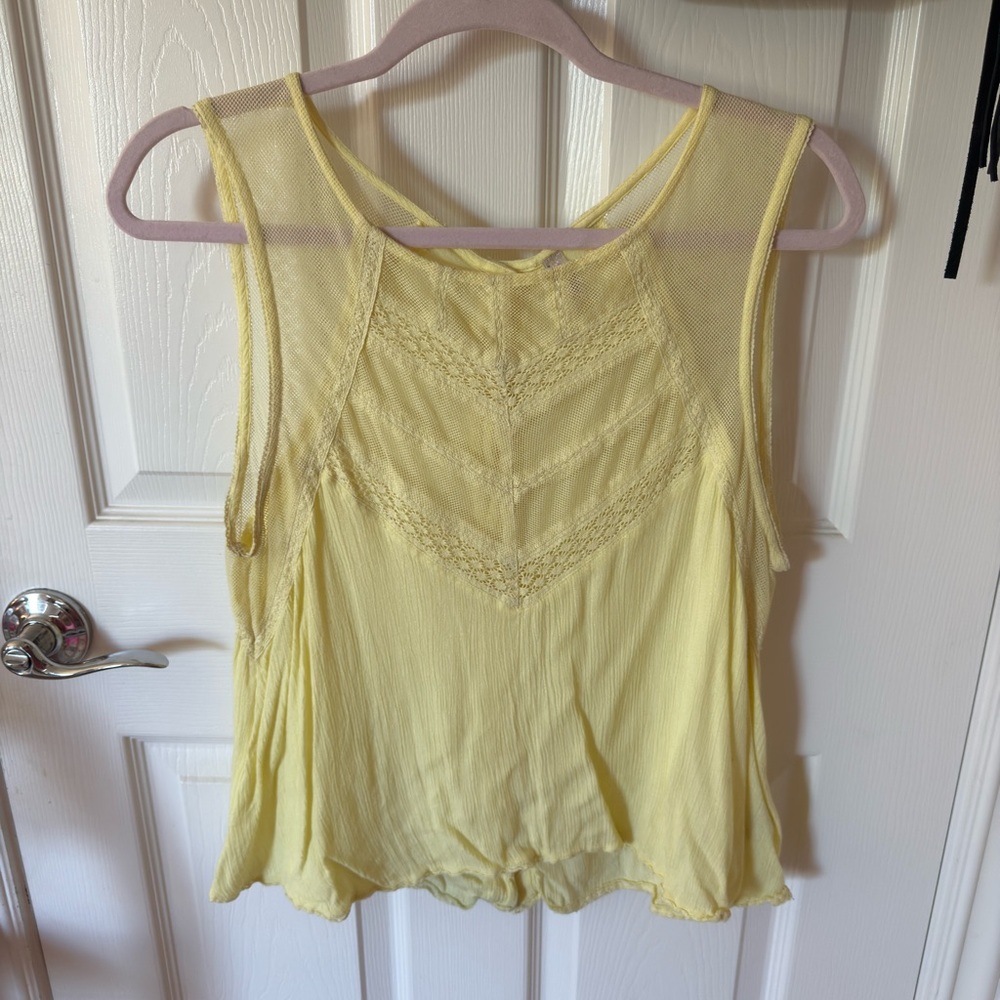 Free People Butter Yellow Lace-inlay Tank Top